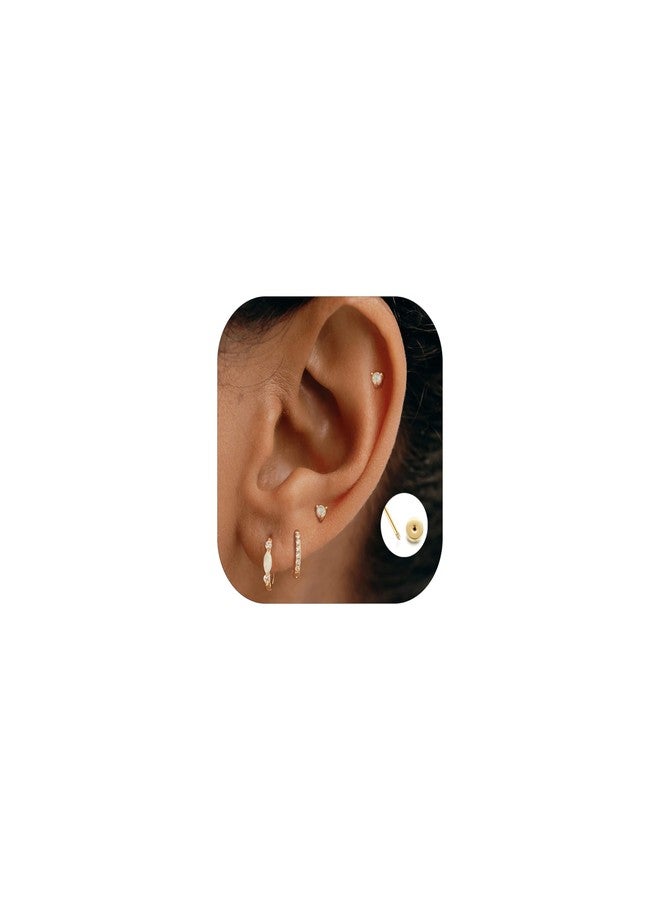 Ewrkbrㅤ Ewrkbr Opal Earrings Set for Women,14K Gold Plated Flat Back Cartilage Earring Stacks Hypoallergenic Dainty Small Hoop Huggie Earrings for Women Trendy Cute Helix Piercing Jewelry Sets - Image 1